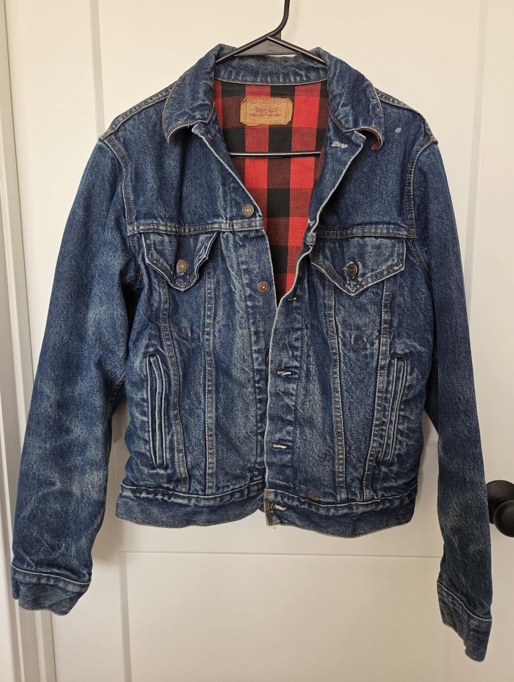 Vintage Levi's Blue Denim Jacket with Red Plaid Lining. Size 38. #MD